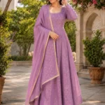 Twilight Lavender Party Wear Gown Set with Dupatta