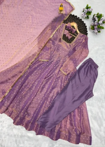 Twilight Lavender Party Wear Gown Set with Dupatta live image