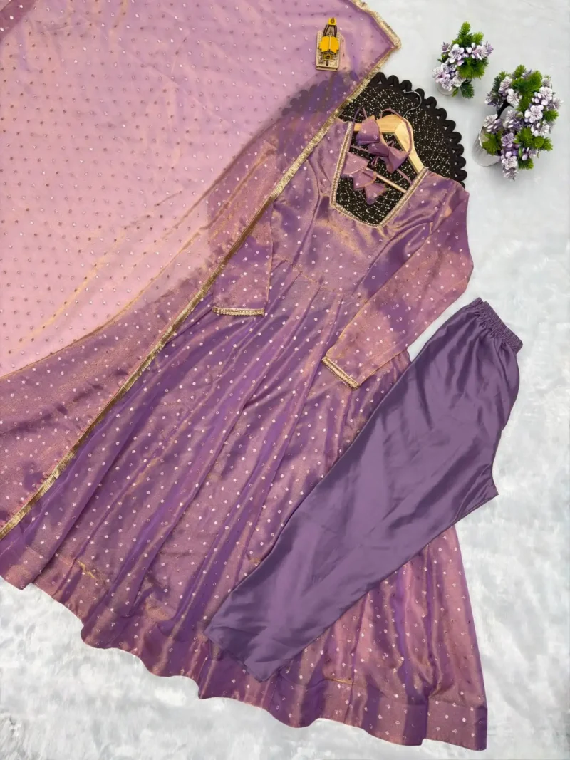 Twilight Lavender Party Wear Gown Set with Dupatta live image