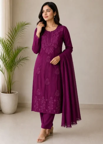Velvet Rayon Cotton Salwar Suit with Embroidered Kurta