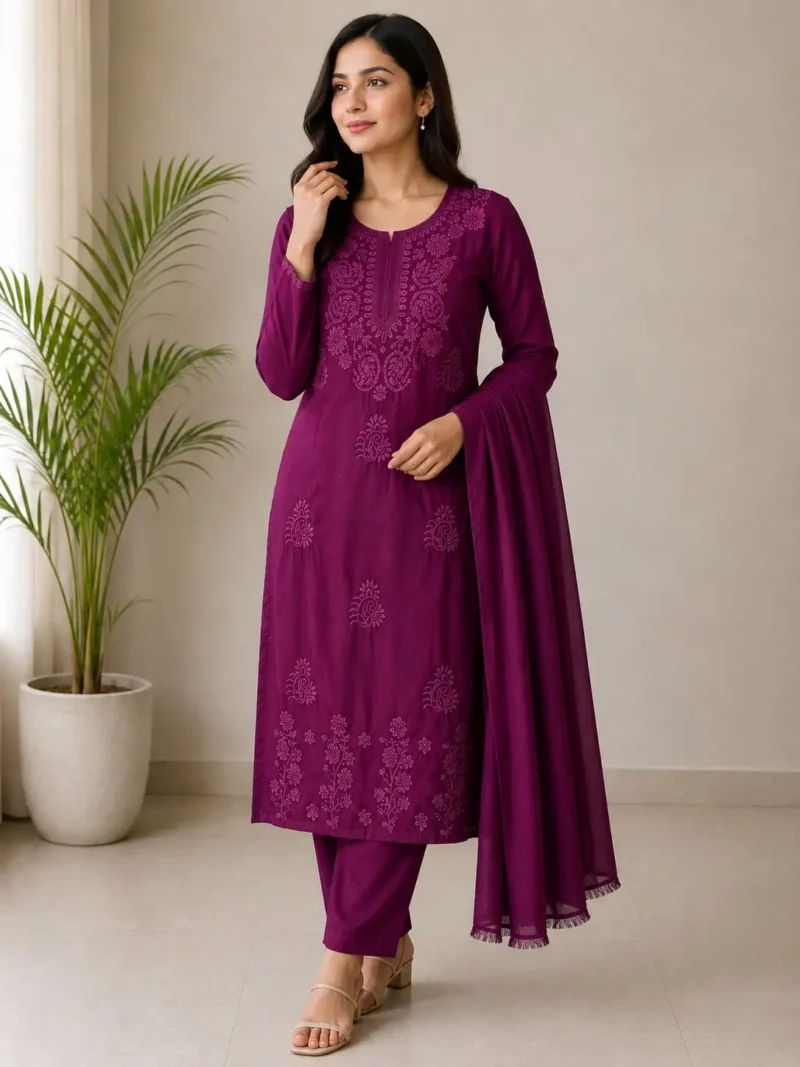 Velvet Rayon Cotton Salwar Suit with Embroidered Kurta