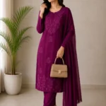 Velvet Rayon Cotton Salwar Suit with Embroidered Kurta full look