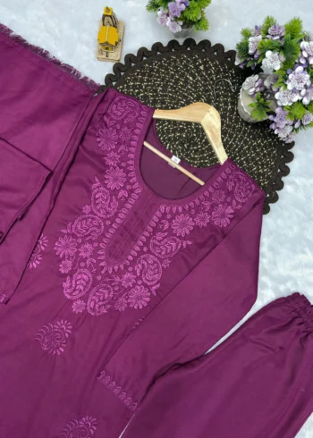 Velvet Rayon Cotton Salwar Suit with Embroidered Kurta close work detail