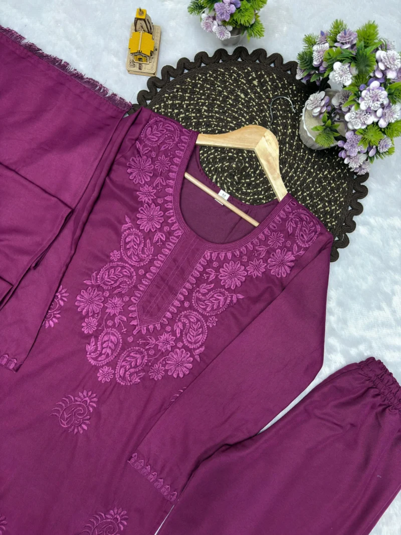 Velvet Rayon Cotton Salwar Suit with Embroidered Kurta close work detail