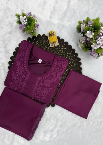 Velvet Rayon Cotton Salwar Suit with Embroidered Kurta folded