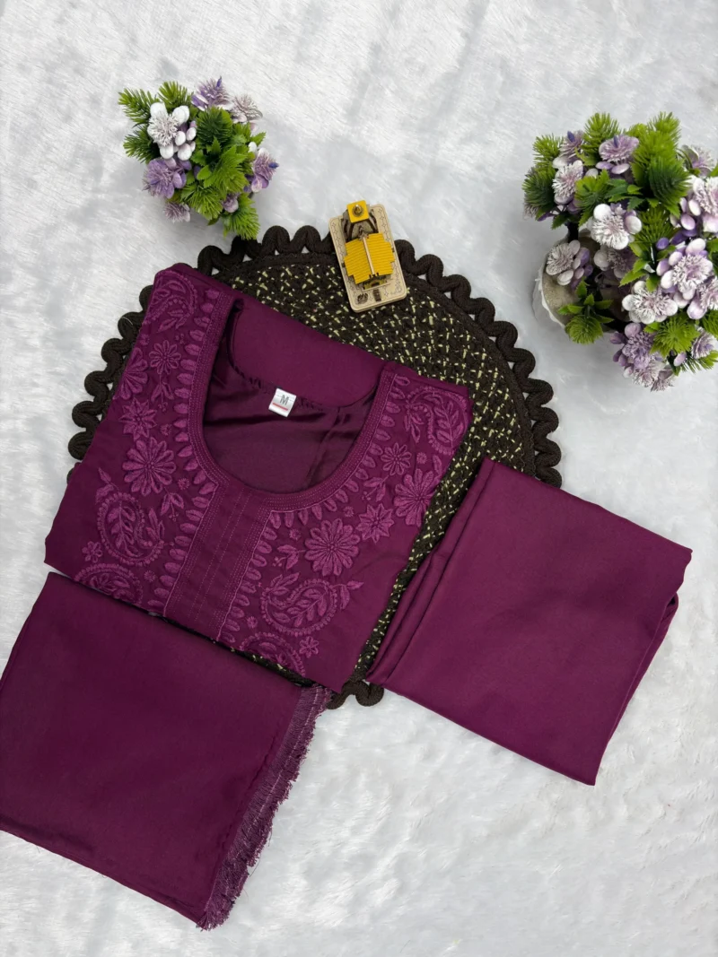 Velvet Rayon Cotton Salwar Suit with Embroidered Kurta folded