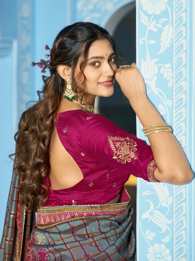 Rani Pink Colour Vichitra Silk Reception Lehenga with Sequins and Thread Embroidery close