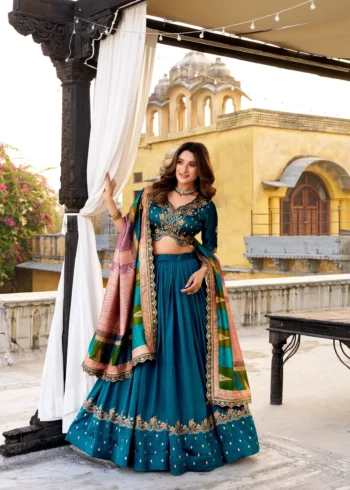 Firozi Vichitra Silk Sequin Embroidered Wedding Lehenga front look