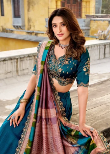Firozi Vichitra Silk Sequin Embroidered Wedding Lehenga close look