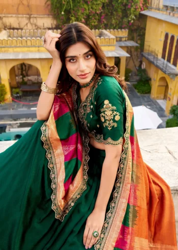 Green Vichitra Silk Sequin Embroidered Wedding Lehenga close look