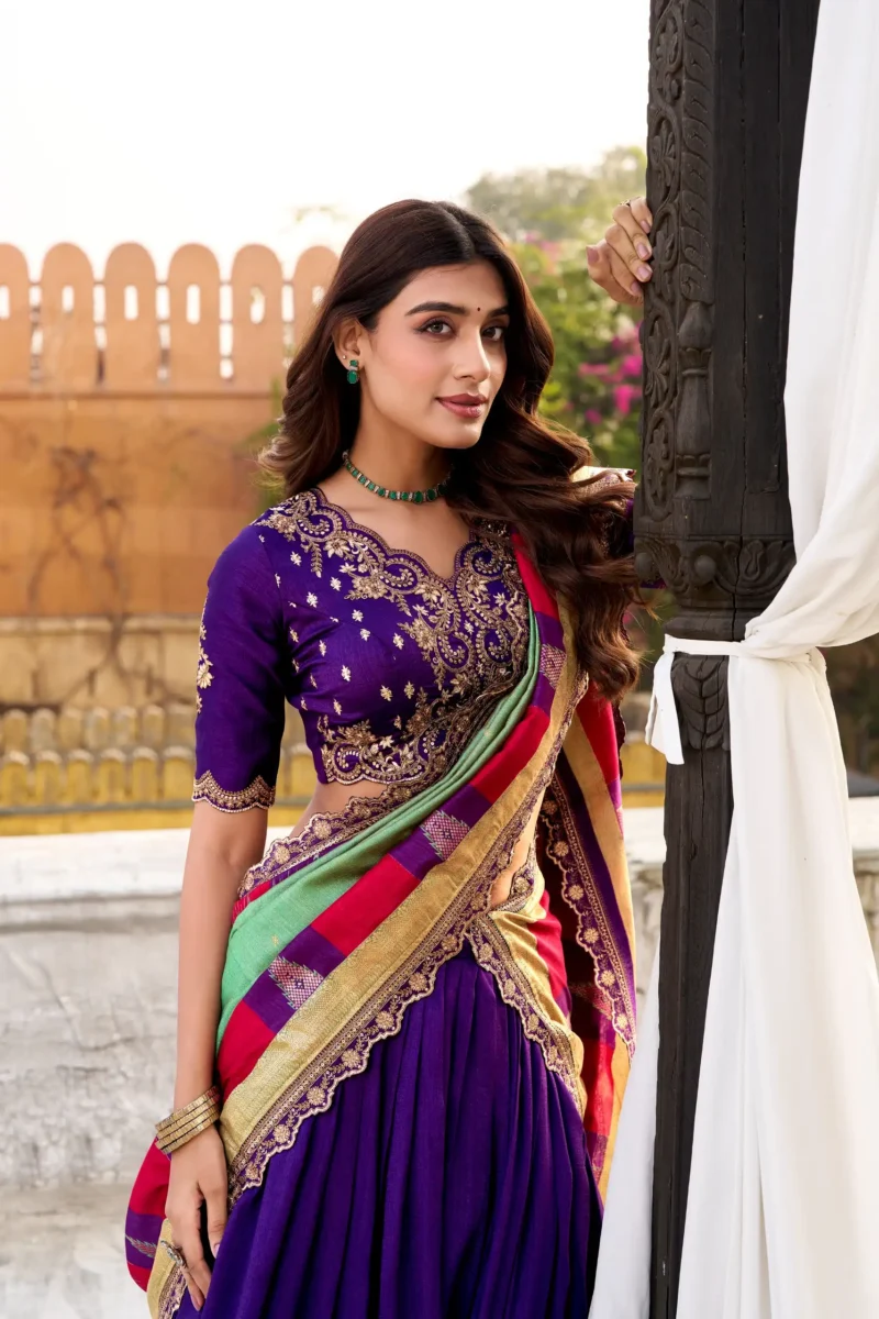 Purple Vichitra Silk Sequin Embroidered Wedding Lehenga close look