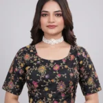 Black Designer Embroidered Viscose Half Sleeve Blouse