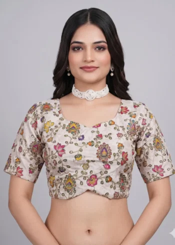 OFf White Designer Embroidered Viscose Half Sleeve Blouse