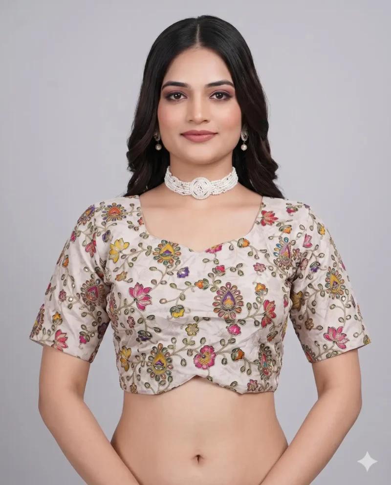 OFf White Designer Embroidered Viscose Half Sleeve Blouse