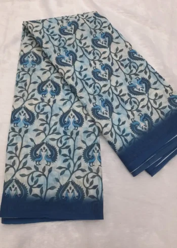 White Linen Cotton Saree with Elegant Printed Design real