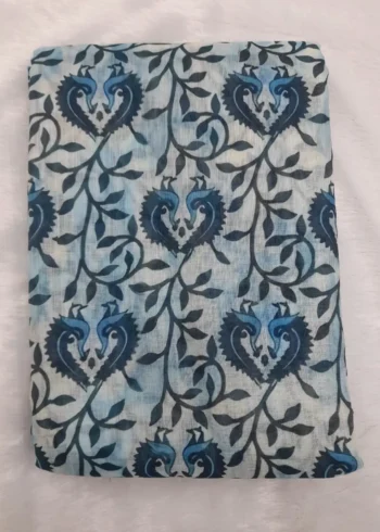 White Linen Cotton Saree with Elegant Printed Design folded