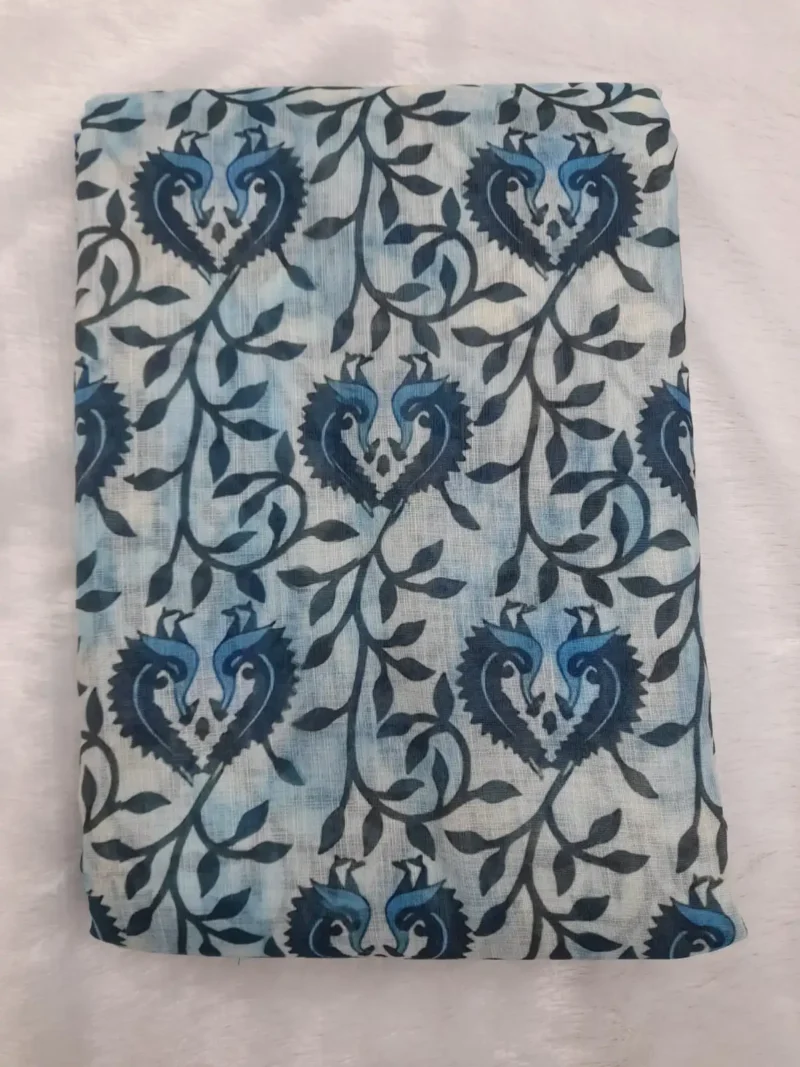 White Linen Cotton Saree with Elegant Printed Design folded