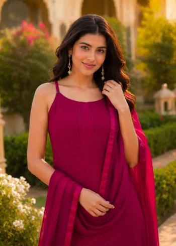 Wine Red Fox Blooming Georgette Sharara Suit Set close look