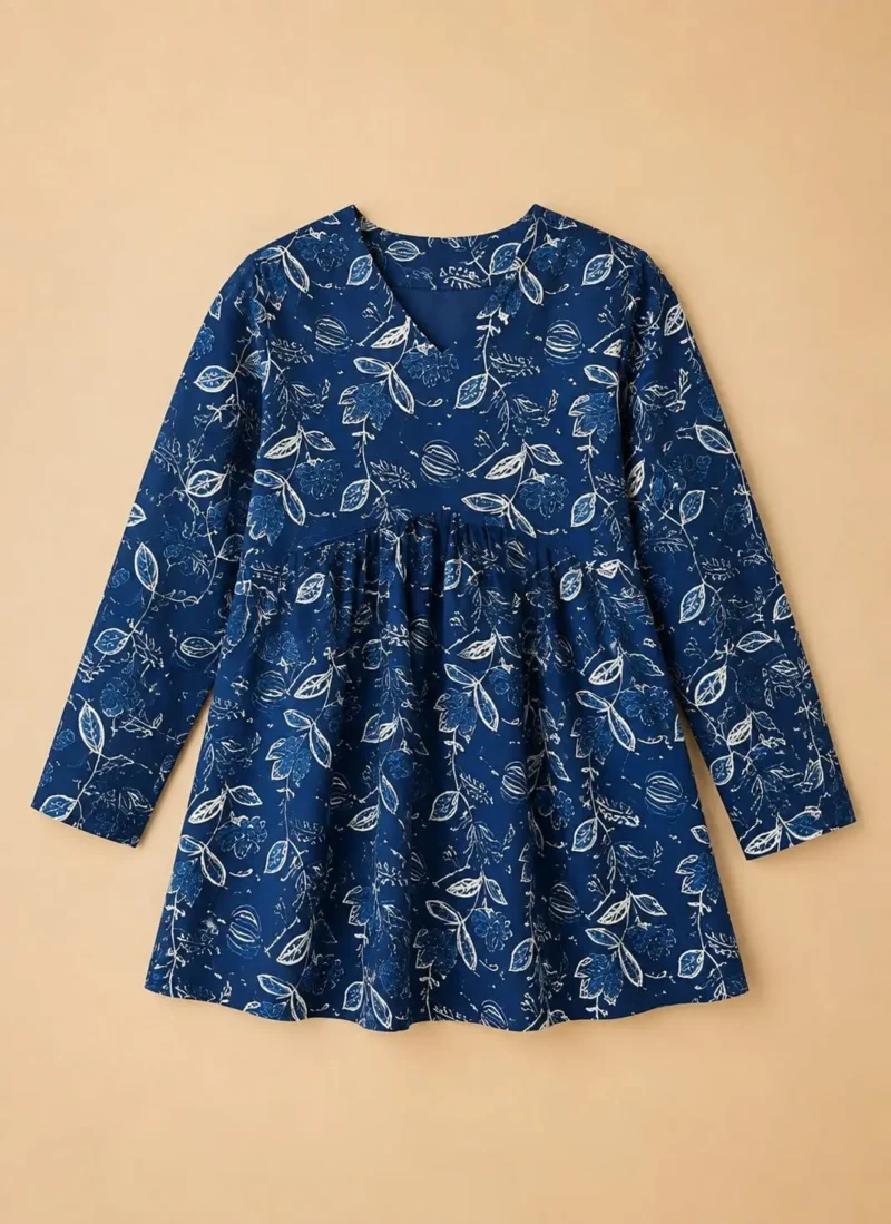 Women's Blue Cotton Printed Tunic Top live