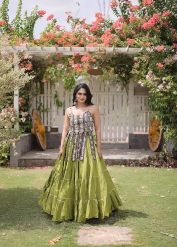 Light Green Colour Women's Kora Cotton Navratri Lehenga Choli