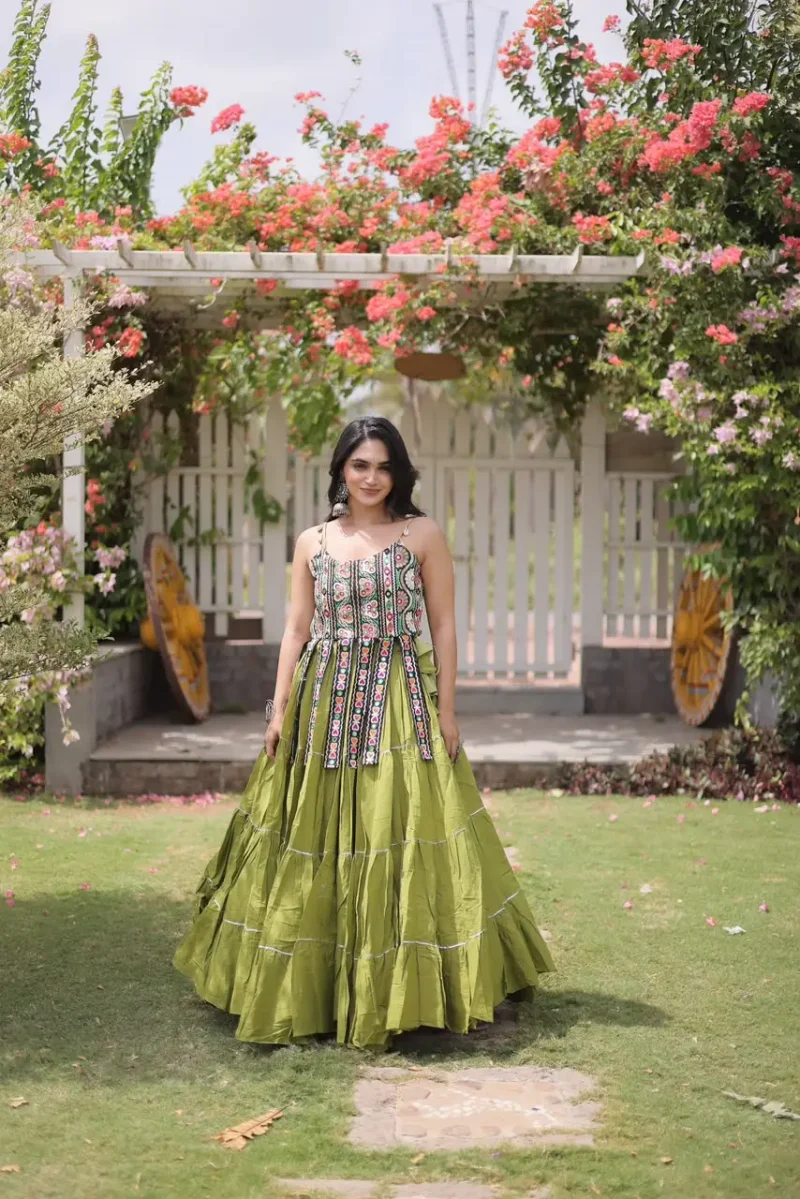 Light Green Colour Women's Kora Cotton Navratri Lehenga Choli