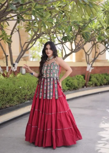 Maroon Colour Women's Kora Cotton Navratri Lehenga Choli front look