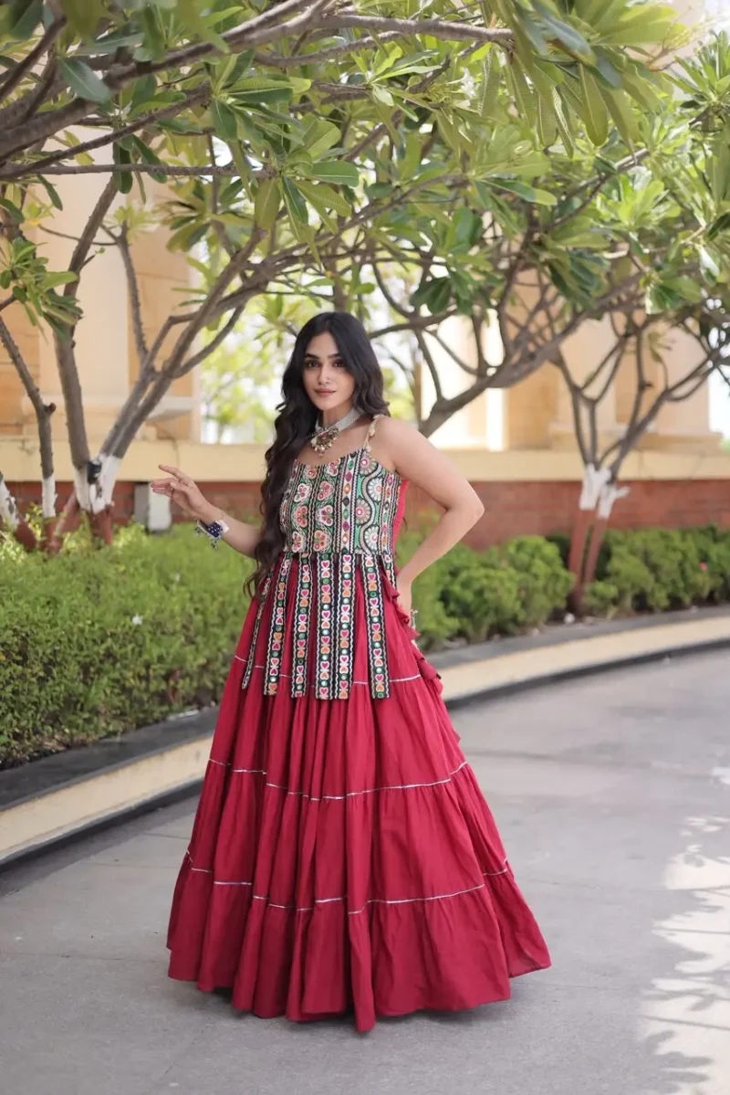 Maroon Colour Women's Kora Cotton Navratri Lehenga Choli front look