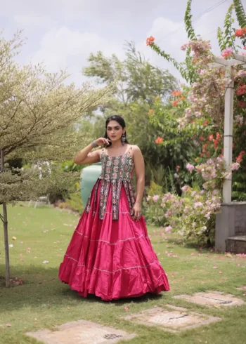 Pink Colour Women's Kora Cotton Navratri Lehenga Choli front look