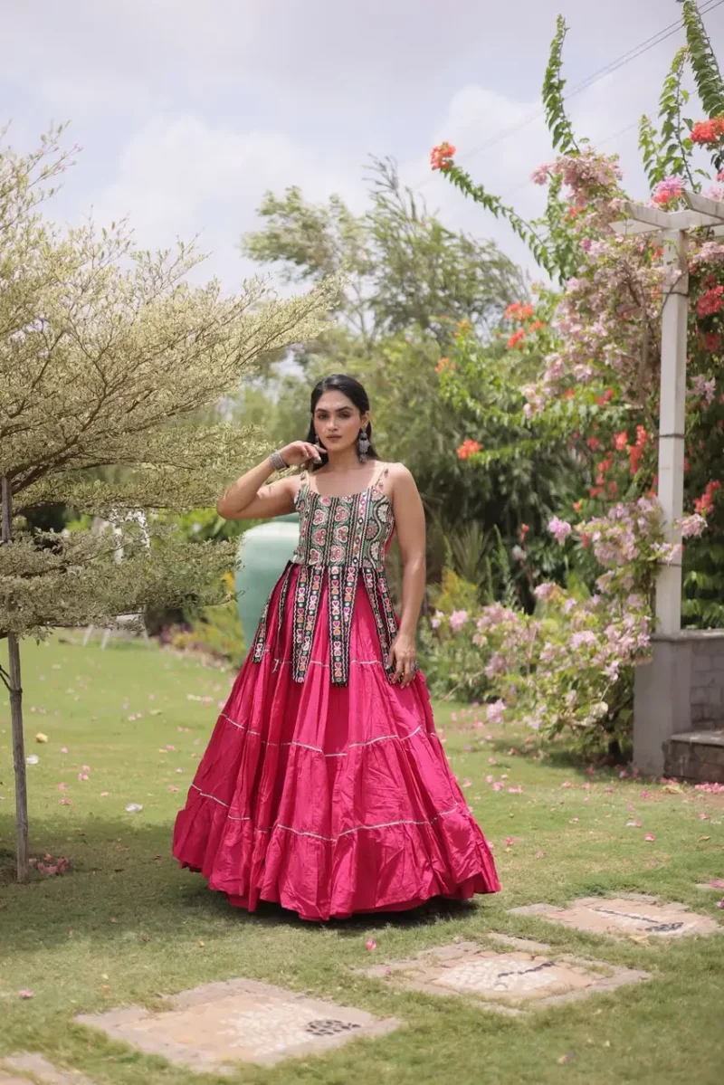 Pink Colour Women's Kora Cotton Navratri Lehenga Choli front look