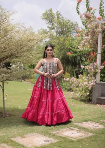 Pink Colour Women's Kora Cotton Navratri Lehenga Choli front look
