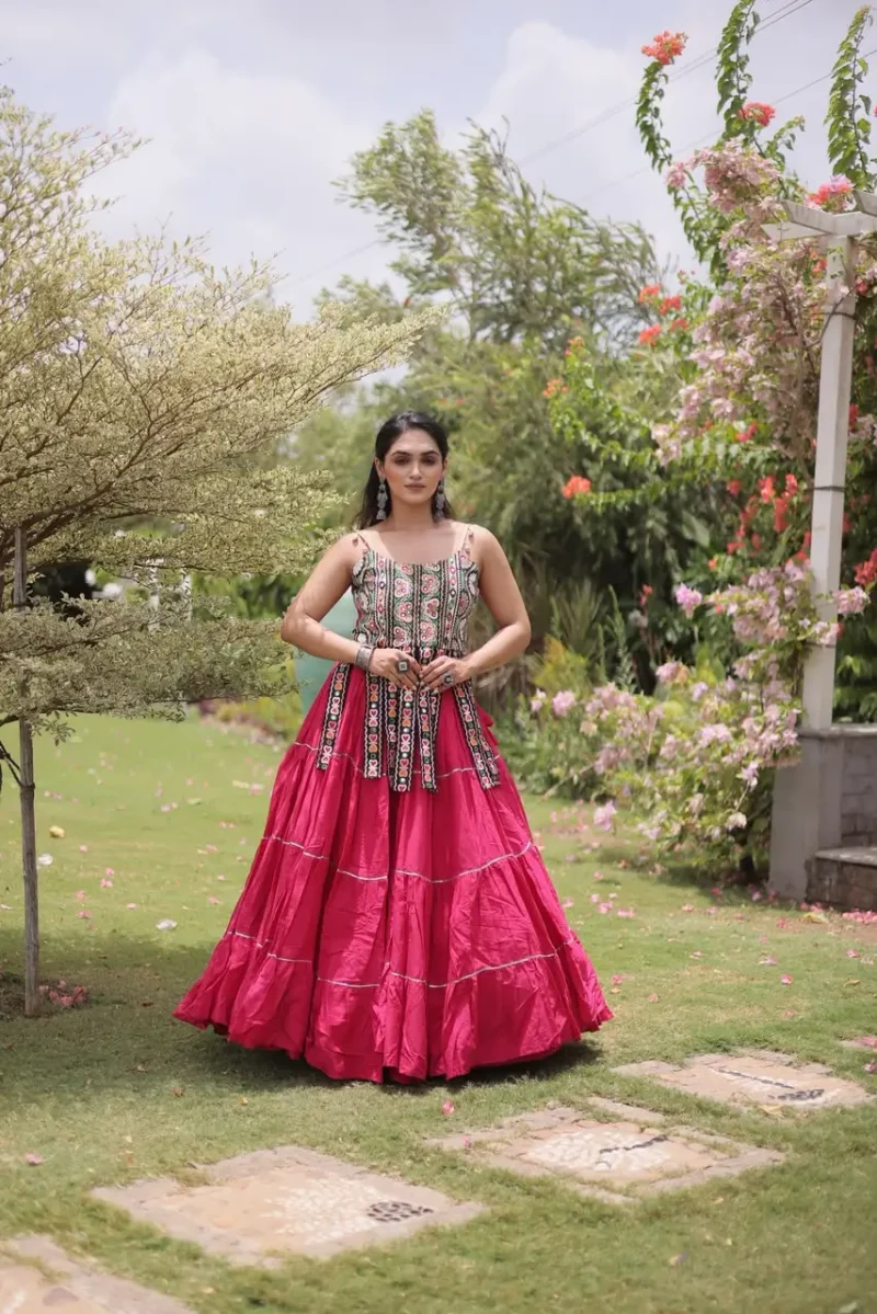 Pink Colour Women's Kora Cotton Navratri Lehenga Choli front look