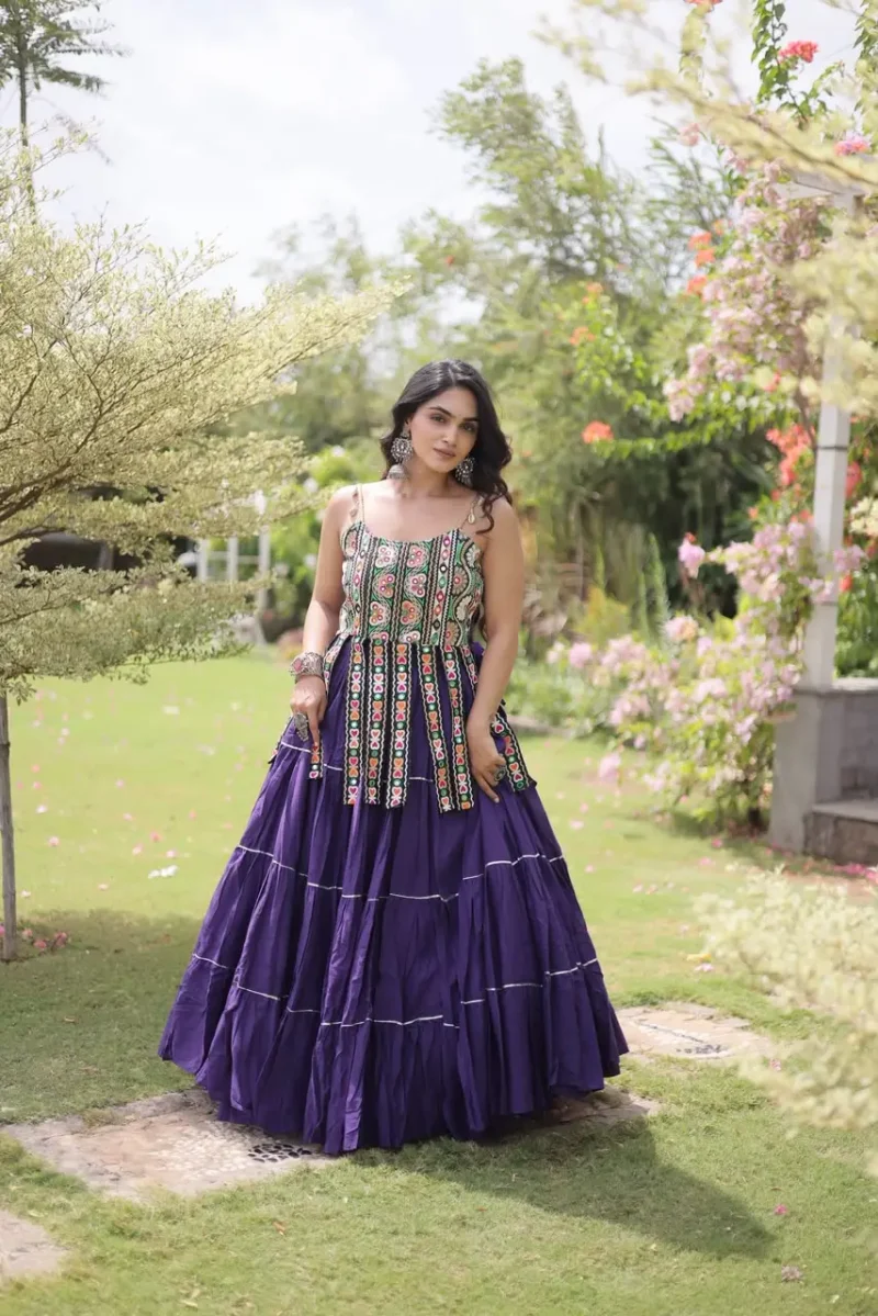 Violet Colour Women's Kora Cotton Navratri Lehenga Choli