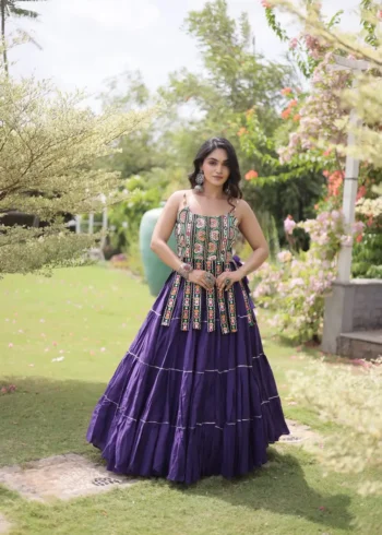 Violet Colour Women's Kora Cotton Navratri Lehenga Choli front design