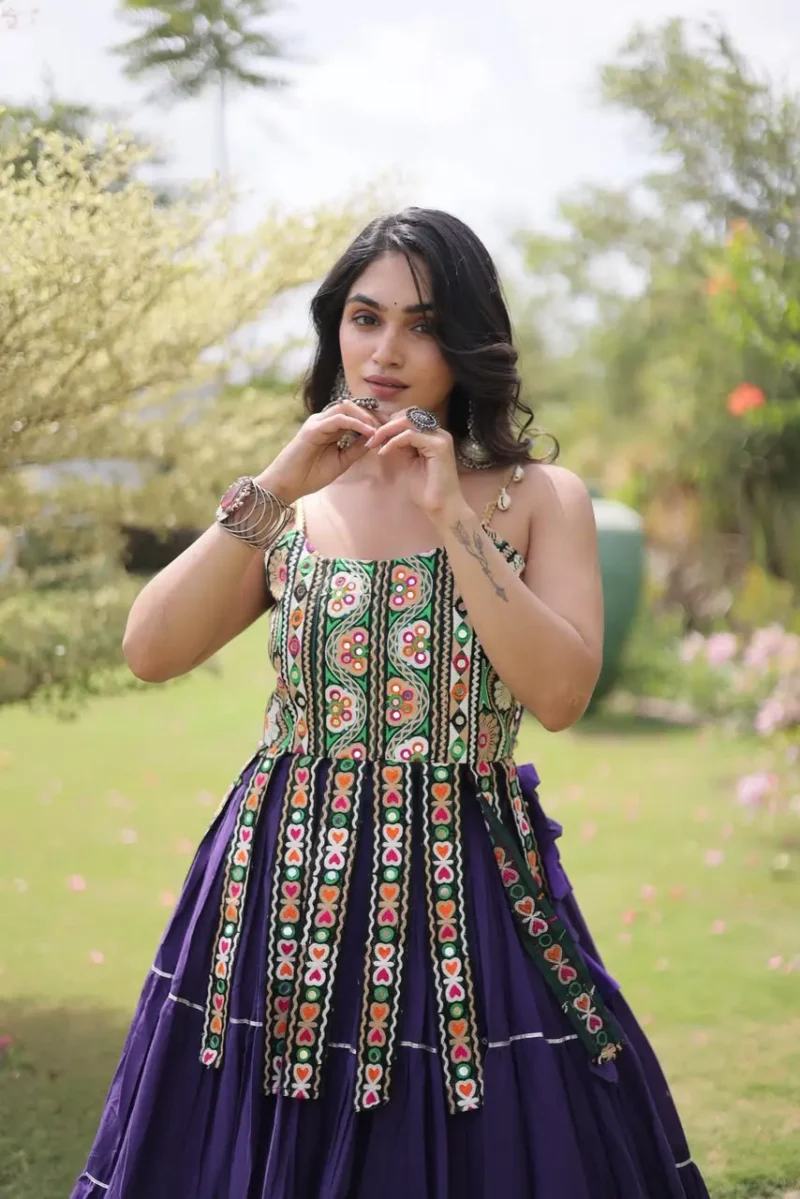 Violet Colour Women's Kora Cotton Navratri Lehenga Choli close look