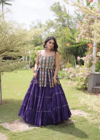 Violet Colour Women's Kora Cotton Navratri Lehenga Choli front look