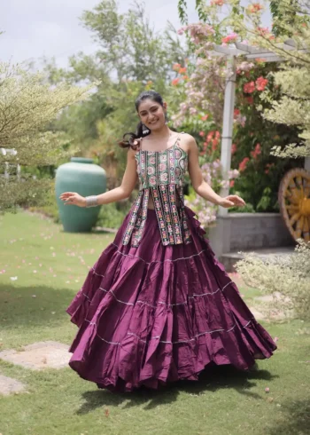 Buy Lehenga Designs For Girls 32 Wine Colour Women's Kora Cotton Navratri Lehenga Choli