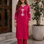 Women's Pink Embroidered Cotton Kurta Pant Set