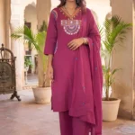 Women's Rani Pink 60-60 Cotton Kurta Pant Set with Dupatta