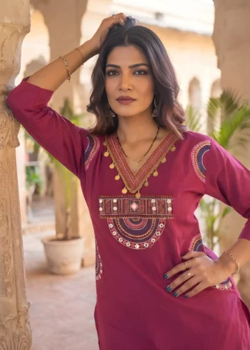 Women's Rani Pink 60-60 Cotton Kurta Pant Set with Dupatta close look