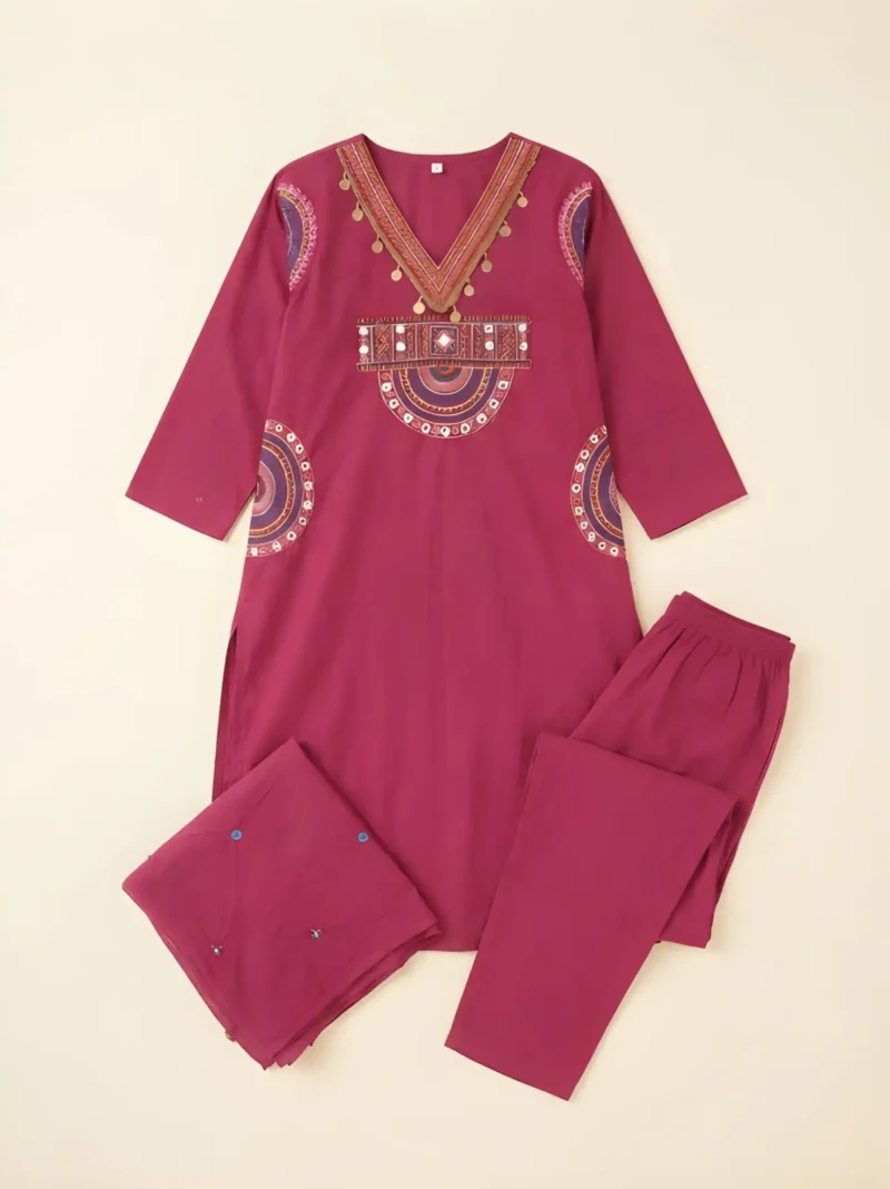 Women's Rani Pink 60-60 Cotton Kurta Pant Set with Dupatta live