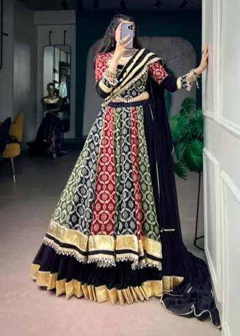 Multicolour Women's Rayon Navratri Chaniya Choli with Heritage Prints front look