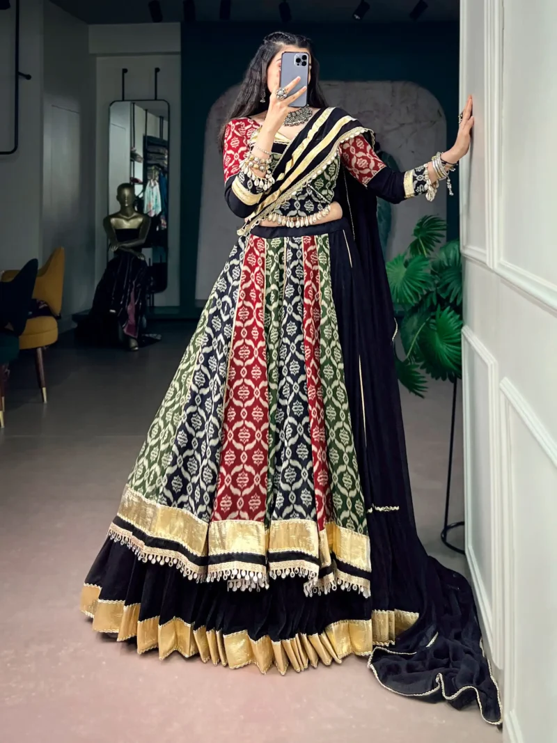 Multicolour Women's Rayon Navratri Chaniya Choli with Heritage Prints front look