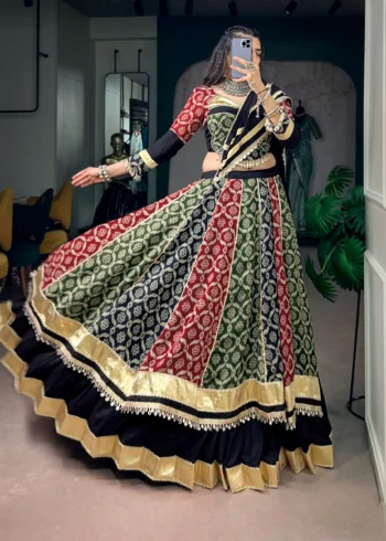 Multicolour Women's Rayon Navratri Chaniya Choli with Heritage Prints flair look