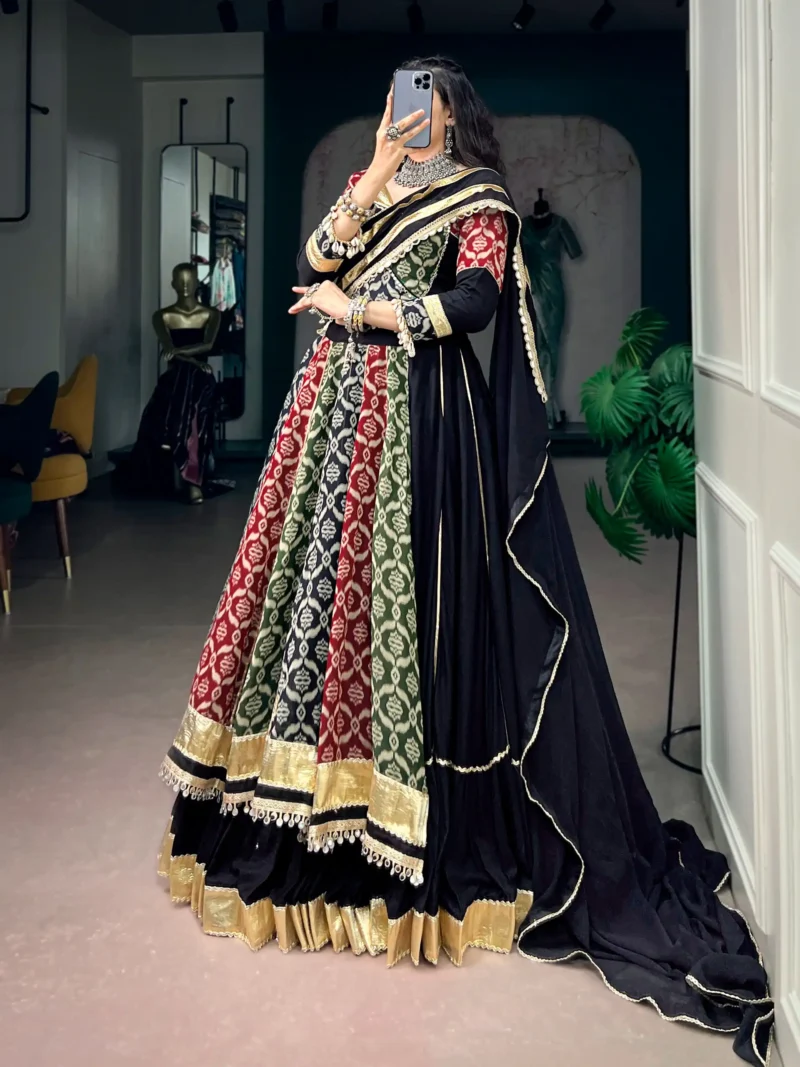 Multicolour Women's Rayon Navratri Chaniya Choli with Heritage Prints side look