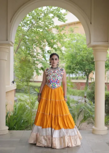 Yellow Rayon Navratri Lehenga Choli with Kutchi Work