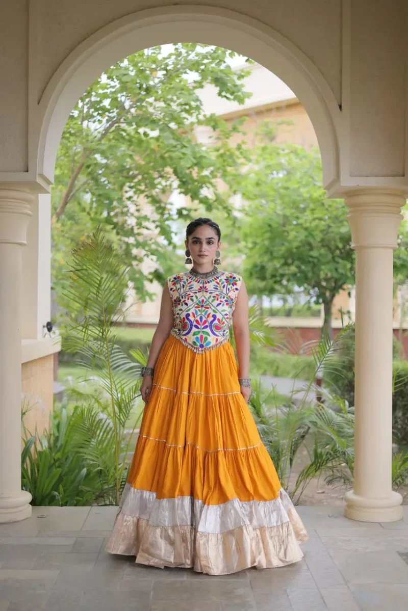 Yellow Rayon Navratri Lehenga Choli with Kutchi Work