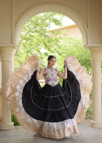 Black Rayon Navratri Lehenga Choli with Kutchi Work full flair look
