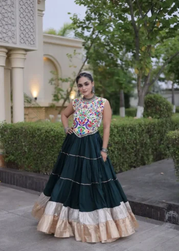 Green Rayon Navratri Lehenga Choli with Kutchi Work