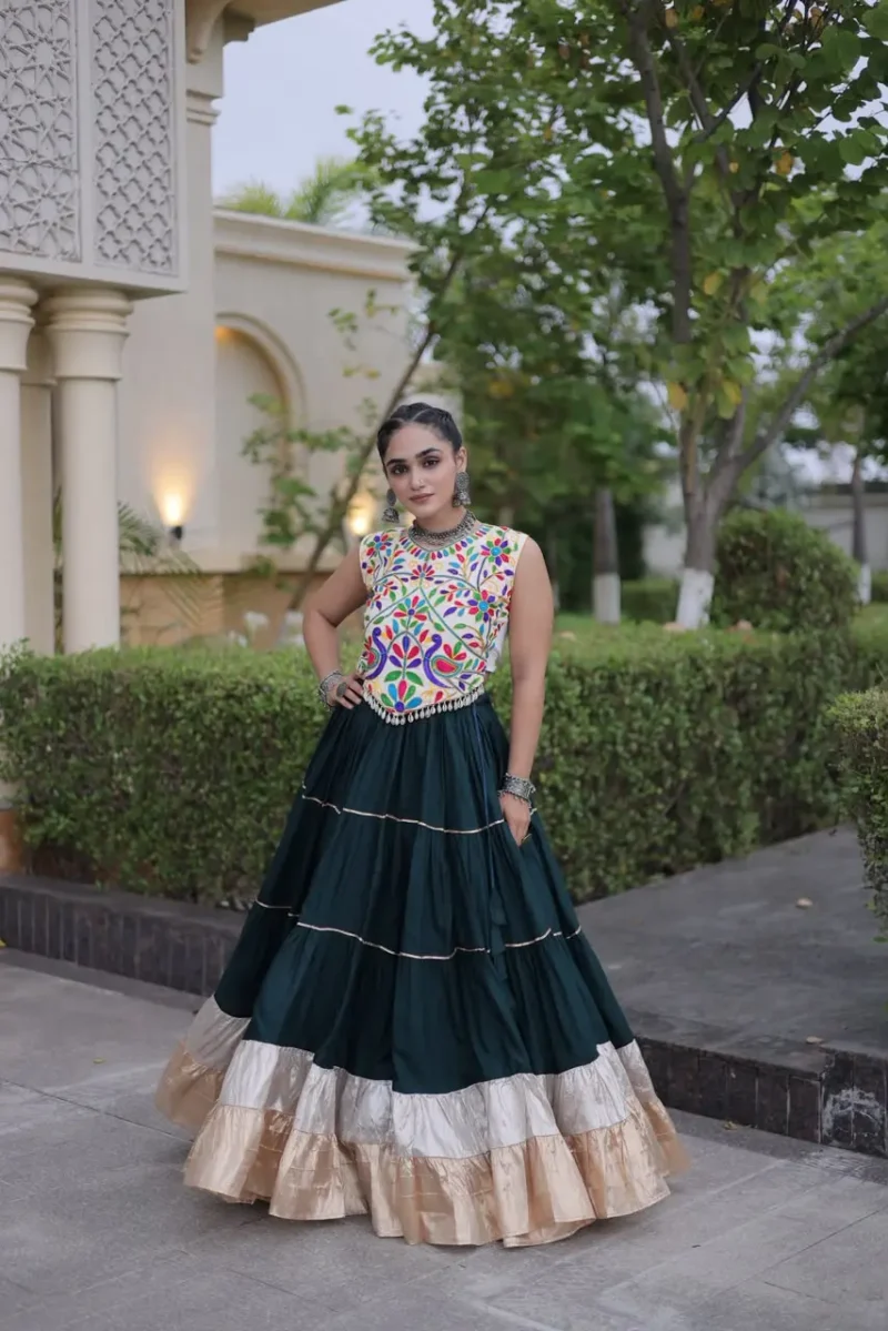 Green Rayon Navratri Lehenga Choli with Kutchi Work