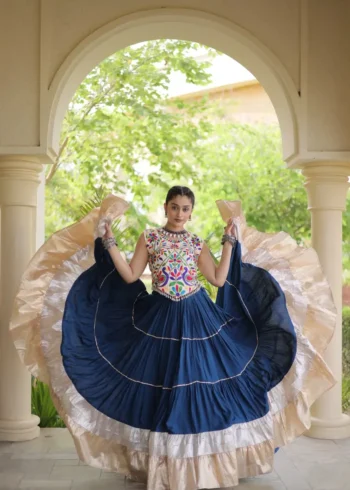 Navyblue Rayon Navratri Lehenga Choli with Kutchi Work flair look